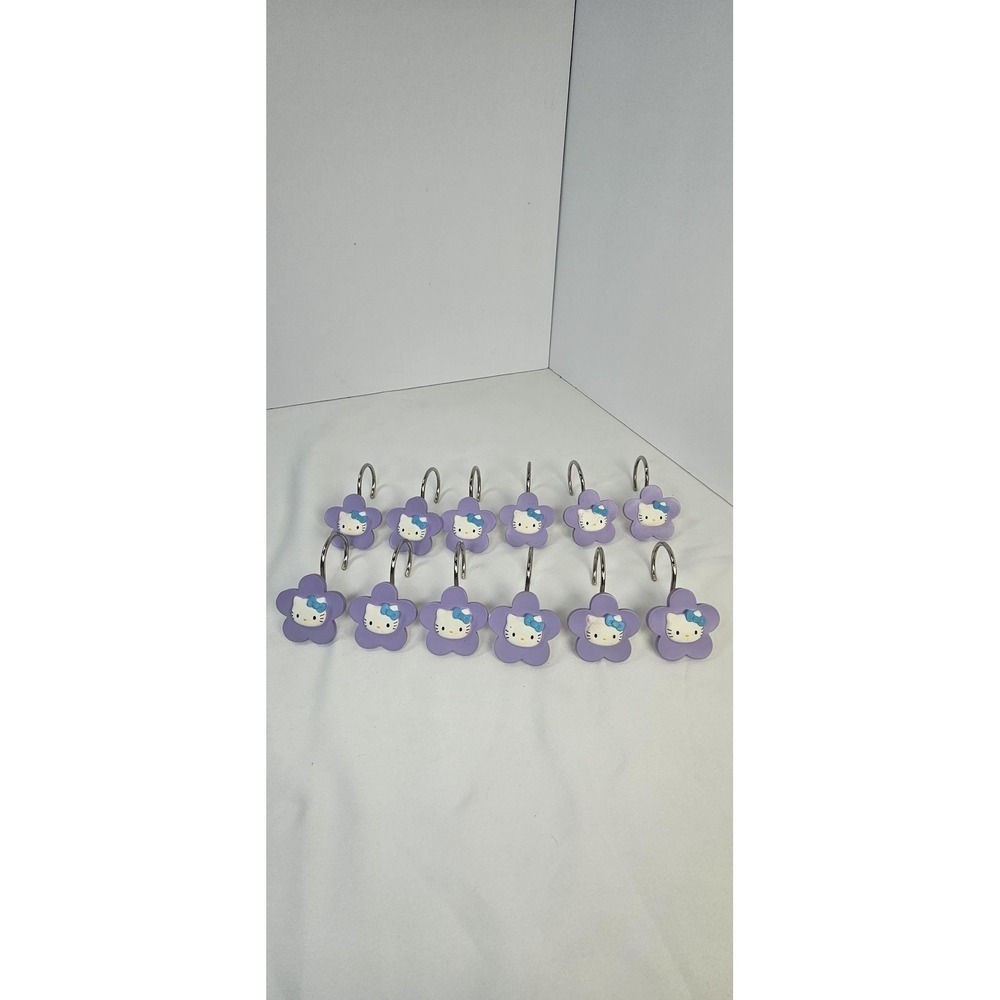 Hello‎ Kitty Shower Curtain Hooks Set of 12 Purple Flower Sanrio Kawaii